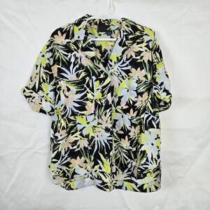 Volcom Girls Black Floral Can't Be Tamed Short Sleeve Button Down‎ Shirt Med NEW